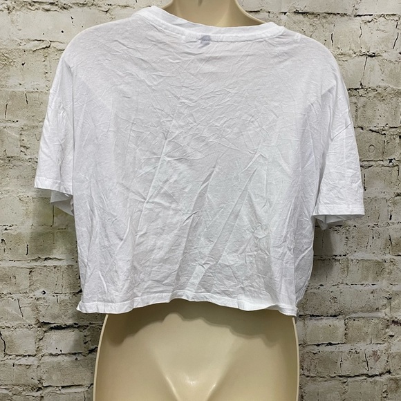 H&M Divided White Red Striped Crop Top T Shirt - Picture 3 of 5